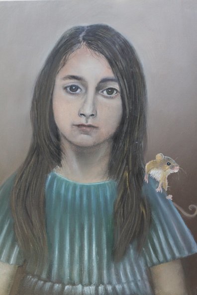 Girl with harvest mouse 50 x 60 cm